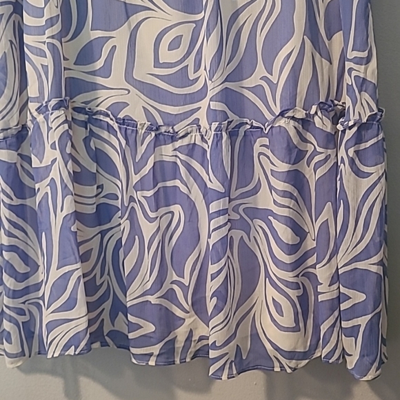 1. State 2pc Halter Tie Back Top & Ruffle Tiered Skirt Blue White Floral Wmns L - Picture 7 of 15